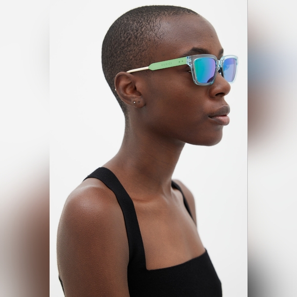 💯 - New - Authentic Gucci Light Blue/Metallic Gradient GG0975S Mirrored Squa… - Picture 8 of 16